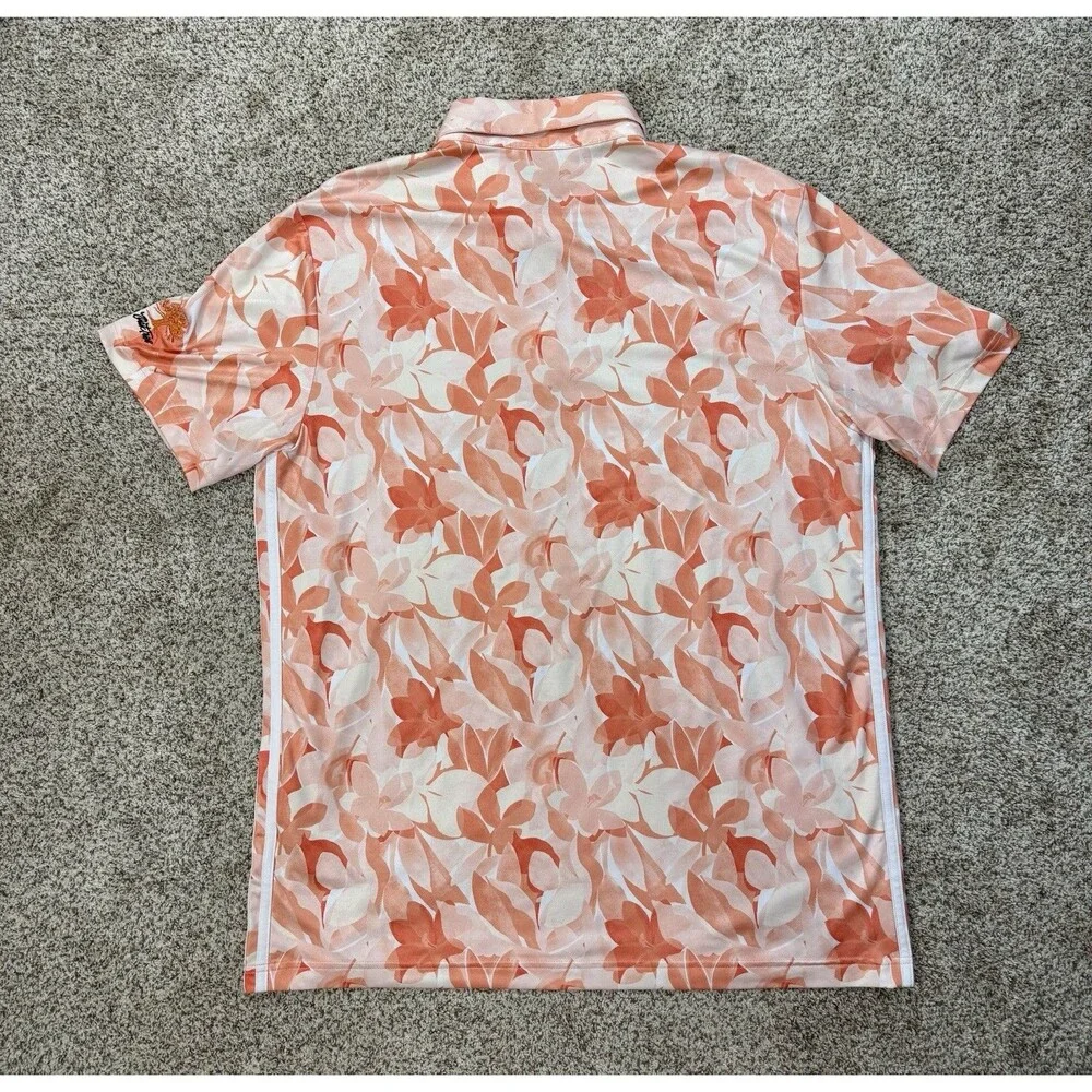 Adidas Performance Golf Polo Shirt Men’s L Floral Orange Triple Stripe Stretch